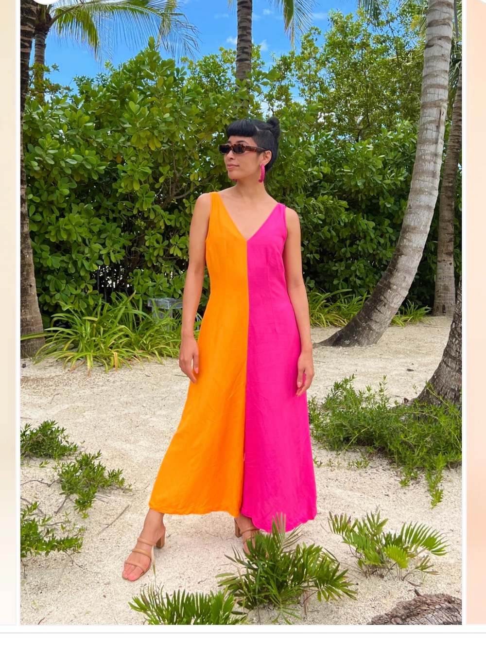 Wide Leg Linen Jumpsuit in Color Block